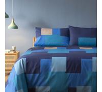 BASSETTI | Completo copripiumone Brick Wall B1 blu piazza e mezza