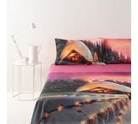 Bassetti - Completo Letto Cotone Set Lenzuola Singolo Una Piazza Imagine Stampa Digitale Edelweiss, Lenzuolo con Balza Copriletto e Sotto con Angoli e Federa