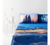 Bassetti - Completo Letto Cotone Set Lenzuola Una Piazza e Mezza Imagine Stampa Digitale Mountain Lodge, Lenzuolo con Balza Copriletto e Sotto con Angoli e Federa