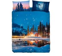 Bassetti Completo lenzuola effetto copriletto letto Singolo, collezione Imagine, Cotone 100% stampa digitale ad alta definizione, made in Italy (Rifugio di montagna)