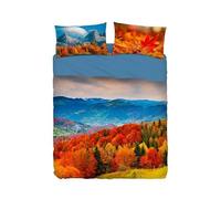 Bassetti Completo lenzuola effetto copriletto matrimoniale, realizzato su cotone 100% con stampa digitale, made in Italy, art. Autumn in love col. arancio