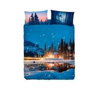 Bassetti - Completo Letto Cotone Set Lenzuola Una Piazza e Mezza Imagine Stampa Digitale Mountain Lodge, Lenzuolo con Balza Copriletto e Sotto con Angoli e Federa