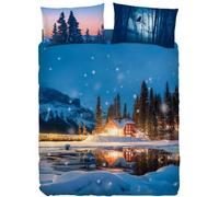 Bassetti Imagine Completo Copripiumino, Copripiumone Una Piazza e Mezza 100% Cotone Mountain Lodge Stampa Digitale Alta Definizione Sacca, Lenzuolo sotto con angoli, 1 Federa