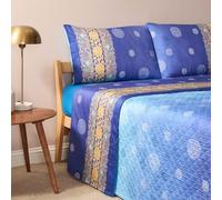 Bassetti Granfoulard Completo Letto Matrimoniale Lenzuola Raso di Puro Cotone Lenzuolo Sopra + Sotto con Angoli Maxi + 2 Federe (PALLAVICINO BLU)