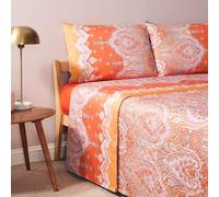 Bassetti Granfoulard Completo Letto Matrimoniale Lenzuola Raso di Puro Cotone Lenzuolo Sopra + Sotto con Angoli Maxi + 2 Federe (ISOLABELLA ARANCIO)