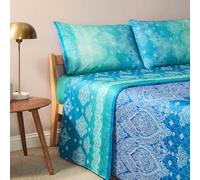 Bassetti Granfoulard Completo Letto Matrimoniale Lenzuola Raso di Puro Cotone Lenzuolo Sopra + Sotto con Angoli Maxi + 2 Federe (KERALA BLU)