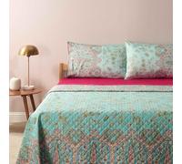 Bassetti Granfoulard Copriletto Trapuntato Matrimoniale Due Piazze in 100% cotone cm 265 x 255 - Primavera - Estate (INDIAN ROSES TURCHESE)