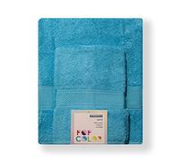 Bassetti - Set Asciugamani Da Bagno Viso e Bidet Coppia Asciugamani da Bagno con Ospite | 60x110 cm + 40x60 cm | Col.T5 - Celeste