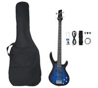 Basso elettrico 4/4, dimensioni 117 cm, per principianti, set con custodia, accordatore, cavo e plettri, sfumatura blu-nero
