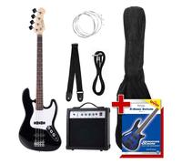 Basso Elettrico Jazz Bass JB-Style Set Amplificatore Tracolla Cavo Custodia Nero