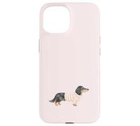 Bassotto a pelo lungo a righe color crema e rosa Custodia per iPhone 15