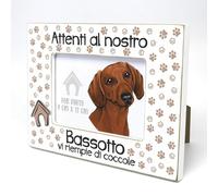 BASSOTTO - Cornice per foto con testo. Cornice con motivo di cane. Per un'immagine, una foto con un animale domestico. Da appoggiare o appendere. Un regalo per ogni amante dei cani.