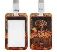Bassotto cucciolo in valigia foglie autunnali porta badge clip retrattile porta carte di credito protezione nome badge targhetta per lavoro ufficio medico infermiera