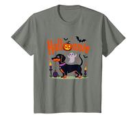 Bassotto Halloween Halloween Spooky Pup Party Maglietta, Bambini, Verde Militare mélange, 6 Anni