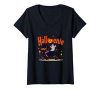 Bassotto Halloween Halloween Spooky Pup Party Maglietta con Collo a V, Donna, Nero, L