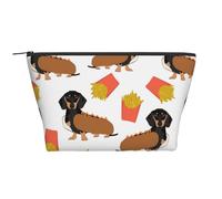 Bassotto Hot Dog E Patatine Fritte Cibo Divertente Carino, Borsa da toilette Borsa per trucco Borsa per cosmetici Borsa da toilette da viaggio portatile