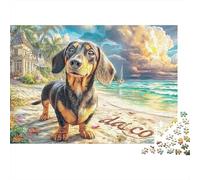 Bassotto in Spiaggia Rompicapi Colorato, Beach Puppy Divertente Sfida & Brainteasing 1000 Pc Rompicapi per Adulti Jigsaw 1000 Pezzo Rompicapo 1000 Pezzi per Adulti Cha