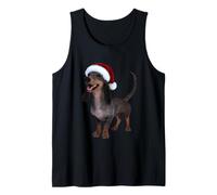 Bassotto in Stile Cartone Animato Pronto per Le Vacanze con Cappello di Babbo Natale Canotta