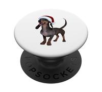 Bassotto in stile cartone animato pronto per le vacanze con cappello di Babbo Natale PopSockets PopGrip Adesivo
