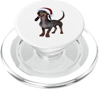 Bassotto in stile cartone animato pronto per le vacanze con cappello di Babbo Natale PopSockets PopGrip per MagSafe