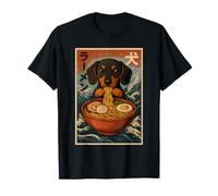 Bassotto Mangiare Ramen Kawaii Anime Pet Weiner Foodie Art Maglietta