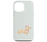 Bassotto natalizio a pelo lungo color crema + strisce rosa Custodia per iPhone 13 Pro Max