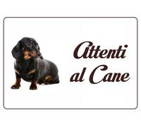 BASSOTTO NERO TARGA ATTENTI AL CANE RESISTENTE ROBUSTA IN HPL 200 X 140 MM