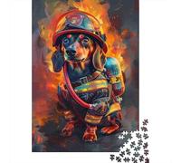 Bassotto Pompiere Puzzle 1000 Pezzi Carta per Adulti Cane Eroico Scena di Fuoco Gioco di Puzzle 1000 Pezzi Relax Decorazione Regalo 52x38cm/1000pcs