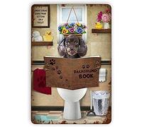 Bassotto seduto su una toilette Cartello in alluminio con caffè e cani, Fai re il mondo, Dipinto in ferro stile vintage per la decorazione della parete del negozio della cucina di casa 8x12 pollic