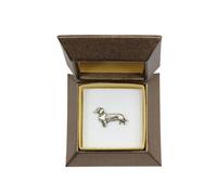 Bassotto Tipo 2 - Argento Placcato Spilla Con Dem Immagine di Un Cane Art Dog