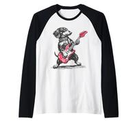 Bassotto Vintage Che Suona la Chitarra Weenie Rock And Roll Maglia con Maniche Raglan