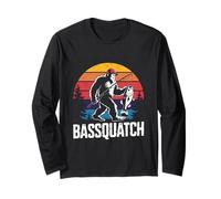 Bassquatch! Funny Bass Fishing Sasquatch Retro Anni '80 Fisherman Maglia a Manica