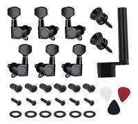 Bassulouda 6 pezzi per corde per chitarra picchetti tasti 3 sinistri 3 destri chitarra pulsanti con serrature per pulsanti di cinghie plettri e avvolgitore di corde per chitarra (nero)