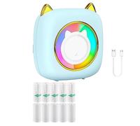 Bassulouda Mini Stampante Adesivi Mini Stampante Termica Senza Inchiostro 10 Rotoli di Carta Termica per Memo Note Foto + RGB Blu Chiaro