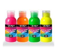 Bastelzone Set di 4 colori acrilici al neon da 100 ml. Colori per pittura adatti per diverse superfici. 4 x 100 ml (neon fluorescente)