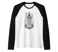 Bastet Cat Dea Antico Egitto Monocromatico Mitico Arte Maglia con Maniche Raglan