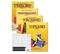 Bastien Bastien - Set di apprendimento Piano Basics, livello 4, libri di lezione, teoria, performance, tecnica e arte e tasti di pianoforte di Juliet Music 88/61/54/49, set completo di adesivi