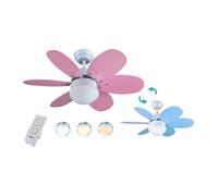 Bastilipo ALGARVE DC Ventilatore a Soffitto con Motore DC, Telecomando, 75 cm Ø, 6 Pale, Rosa/Celeste, Telaio Bianco