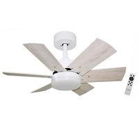 Bastilipo CALA BLANCA DC Ventilatore da soffitto con motore DC, telecomando, 75 cm Ø, 6 pale, bianco/quercia, luce LED 3 toni, telaio nichel