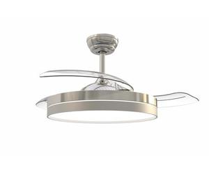 Bastilipo - Estoril Nichel - Ventilatore da soffitto con luce LED - 4 paletti a scomparsa con telecomando - Audio Bluetooth - Ventilatori da soffitto con luce e 105 cm di diametro