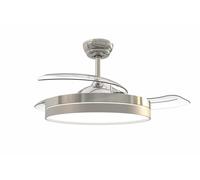 Bastilipo - Estoril Nichel - Ventilatore da soffitto con luce LED - 4 paletti a scomparsa con telecomando - Audio Bluetooth - Ventilatori da soffitto con luce e 105 cm di diametro