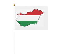 Bastoncini con mappa della bandiera dell'Ungheria, tenuti in mano con pali per decorazioni per feste sportive e parate nazionali