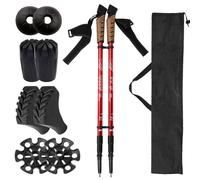 Bastoncini da Trekking Leggeri in Lega di Alluminio, Set da 2 Bastoncini Regolabili per Escursionismo, Bastoncini Pieghevoli con Impugnature in Sughero e Sistema di Bloccaggio Rapido(Red)