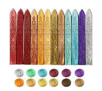 Bastoncini di Ceralacca,12 Pack Timbro Seal Ceralacca Antichi Candela Colorata con Stoppino per per il Vintage Retrò Cera Sigillo Timbro Manoscritto Francobolli Lettere