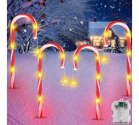 Bastoncini di Zucchero a LED 4 Pezzi, 8 Modalità 52cm Canna di Caramella Luci da Giardino con Luci Fiocco Neve, Luci di Marcatura di Percorso, Decorazione Natalizia per Esterni Luminosi