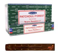 Bastoncini originali Satya Nag Champa Patchouli Forest | con porta bastoncini M&J | Scatola piena | per aromaterapia, spa, yoga, matrimoni, meditazione, guarigione, positività e rilassamento