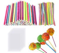 Bastoncini per Cake Pops Stecchi Cake Pop 100 Pz Bastoncini Lecca Lecca 10 cm con 100 Bustine Trasparenti per Caramelle e 100 Metallico Legami Torsione Cake Pop Lollipop Sticks Decora