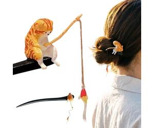 Bastoncini per capelli in legno a forma di gatto con design a forma di | Bacchette per capelli retrò per donne e ragazze, acconciature quotidiane, banchetto, galateo, tè, esposizione artistica