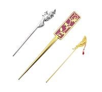 Bastoncini per capelli per fan degli anime, in metallo, motivo fenice, farfalla e fiori, oro e argento, set da 3 (argento+oro+oro nuovo)