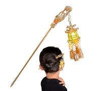 Bastoncini per capelli per panini - Forcine per capelli bacchette luminose - Bastoncini con pompon lanterna lucida, stile antico cinese vintage per la fabbricazione di che